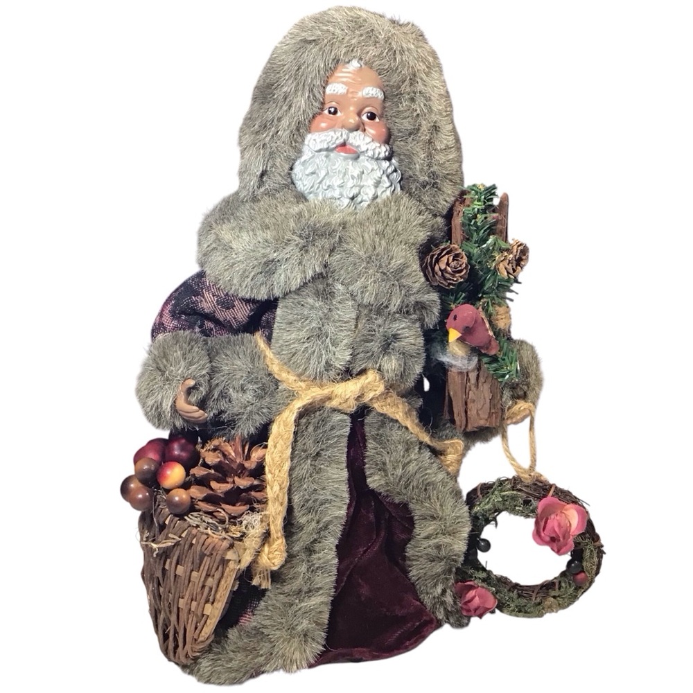 Santa Christmas Tree Topper Holiday Decor Basket Pinecones Wreath Faux Fur…